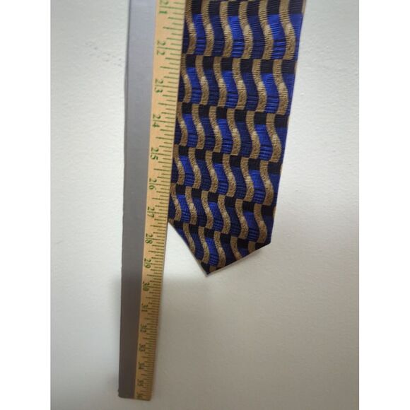 Danielli Tie Mens Blue Abstract‎ Striped Silk Necktie Classic Geometric All Silk - Picture 5 of 5